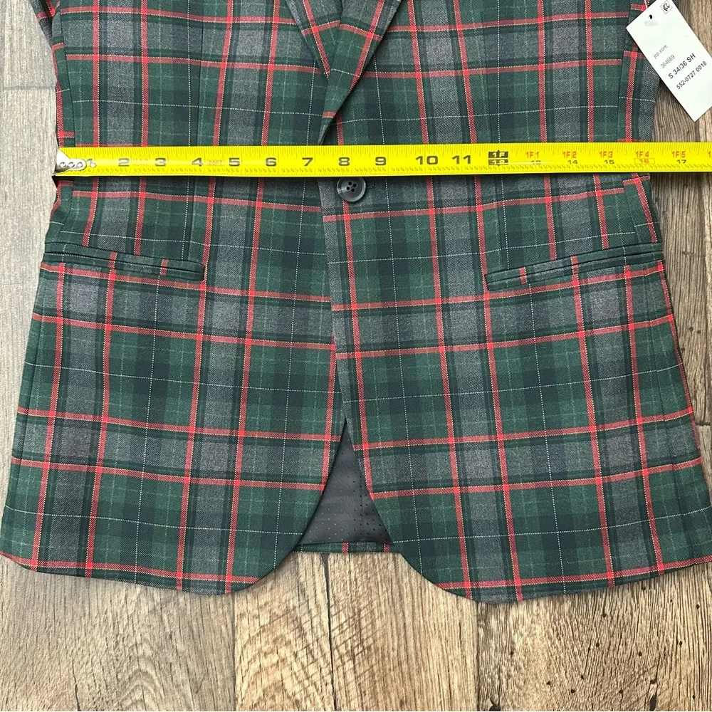 JF J Ferrar Sports Coat Slim Suit Jacket Mens S 34/36 Short Plaid Red Green